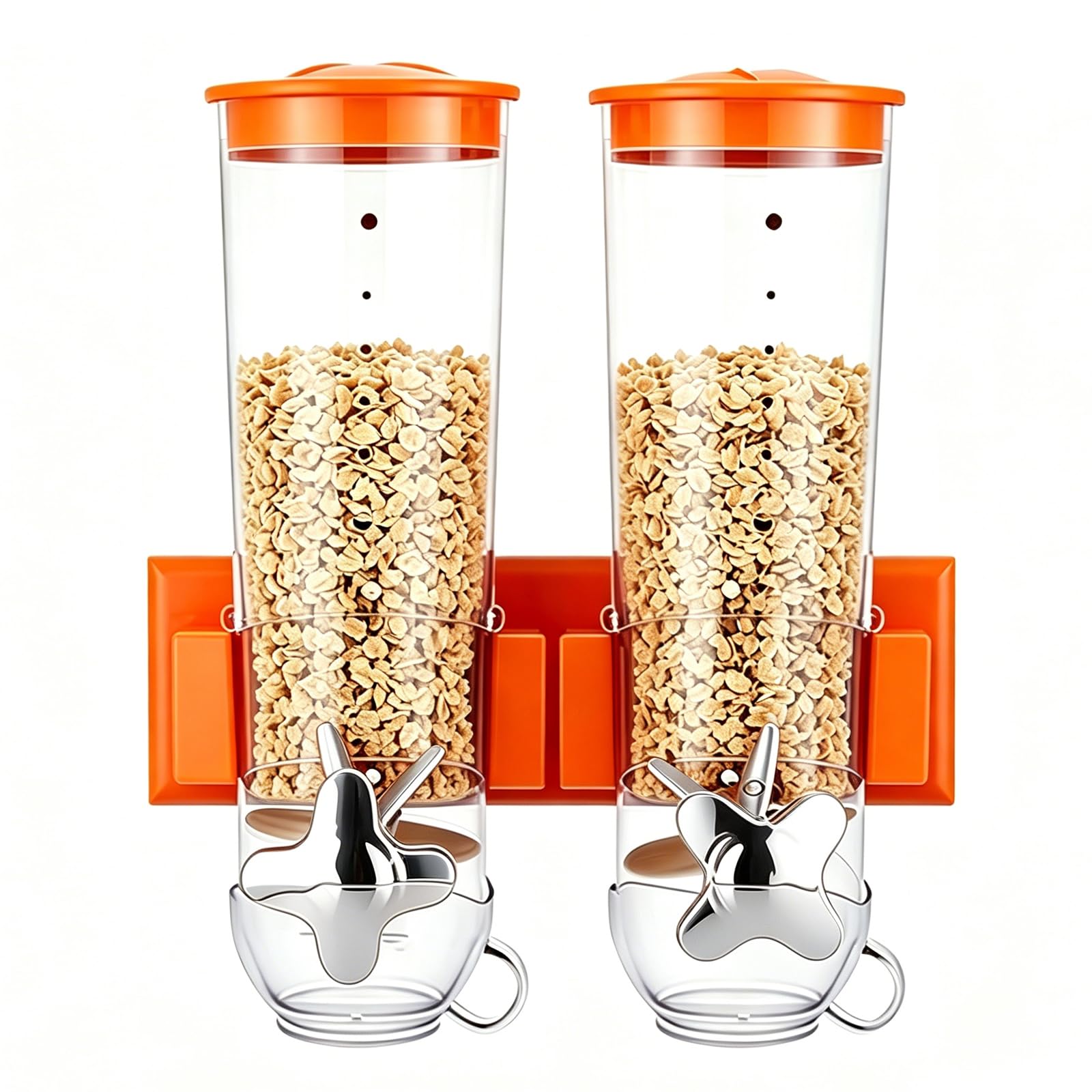 Dispensador de cereales transparente de gran capacidad con doble cabezal naranja