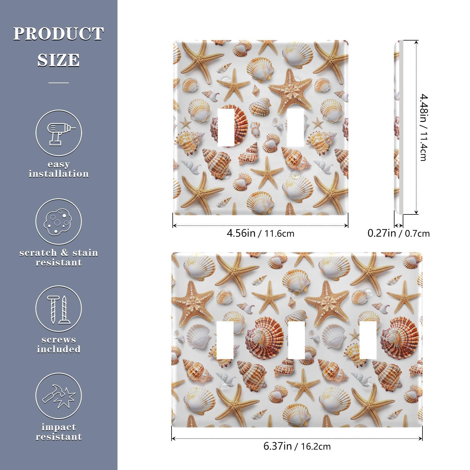 UMIRIKO Starfish Shell Light Switch Cover Plate Covers Decorative Double Toggle Home Decor 202b3327