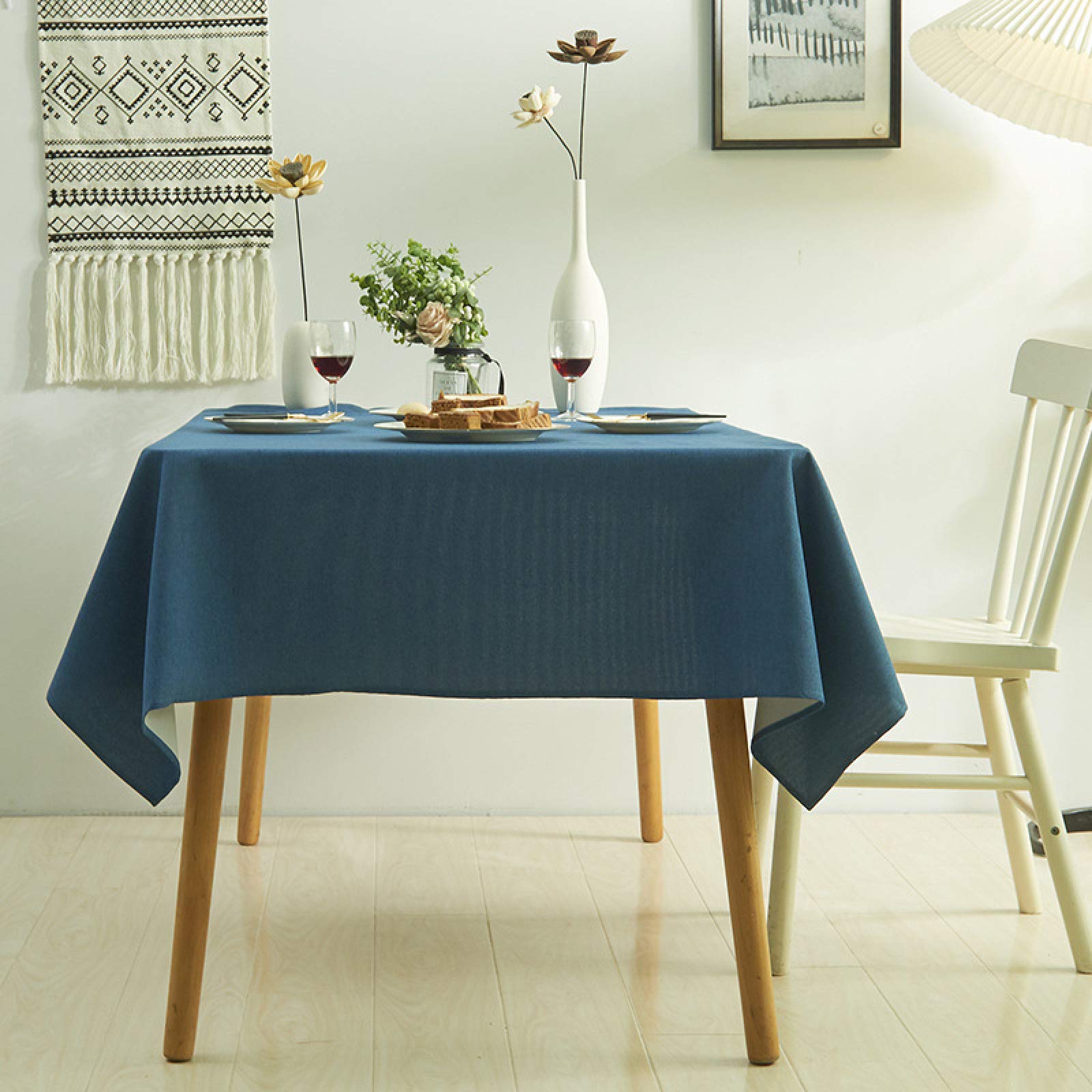 Mantel impermeable azul oscuro, 90 x 90 cm, tela resistente a las manchas, para mesa de comedor, decoración del hogar, fiesta, fácil de limpiar, perfecto para uso en interiores y exteriores