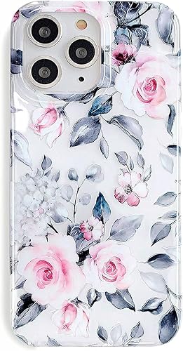 J.west Funda para iPhone 11 Pro Max 6.5, suave a prueba de golpes, linda funda protectora de teléfono floral rosa para mujer, diseño retro