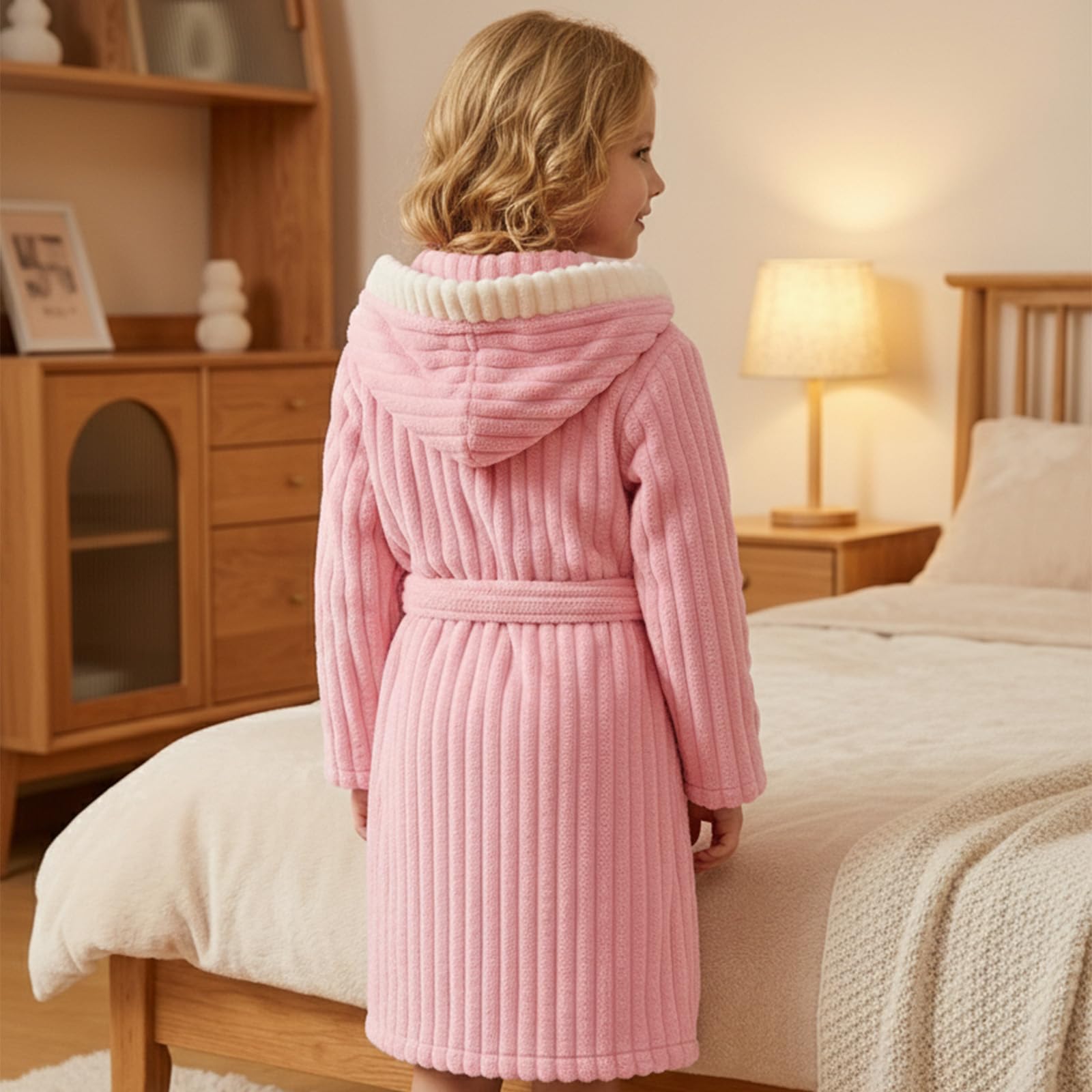 WYTbaby Accappatoio per bambine in pile con cappuccio, caldo e morbido, accappatoio unisex per bambini dai 4 ai 14 anni