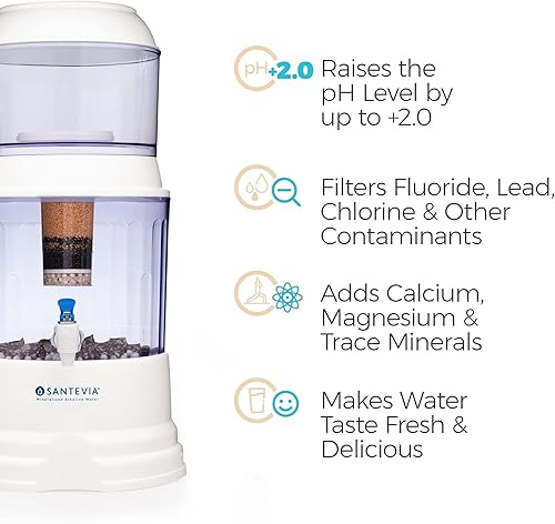 Miniatura 3 de Santevia Filtro de sistema de agua por gravedad | Filtro de agua en casa que hace que el agua sea alcalina y agrega minerales | Filtro de cloro y