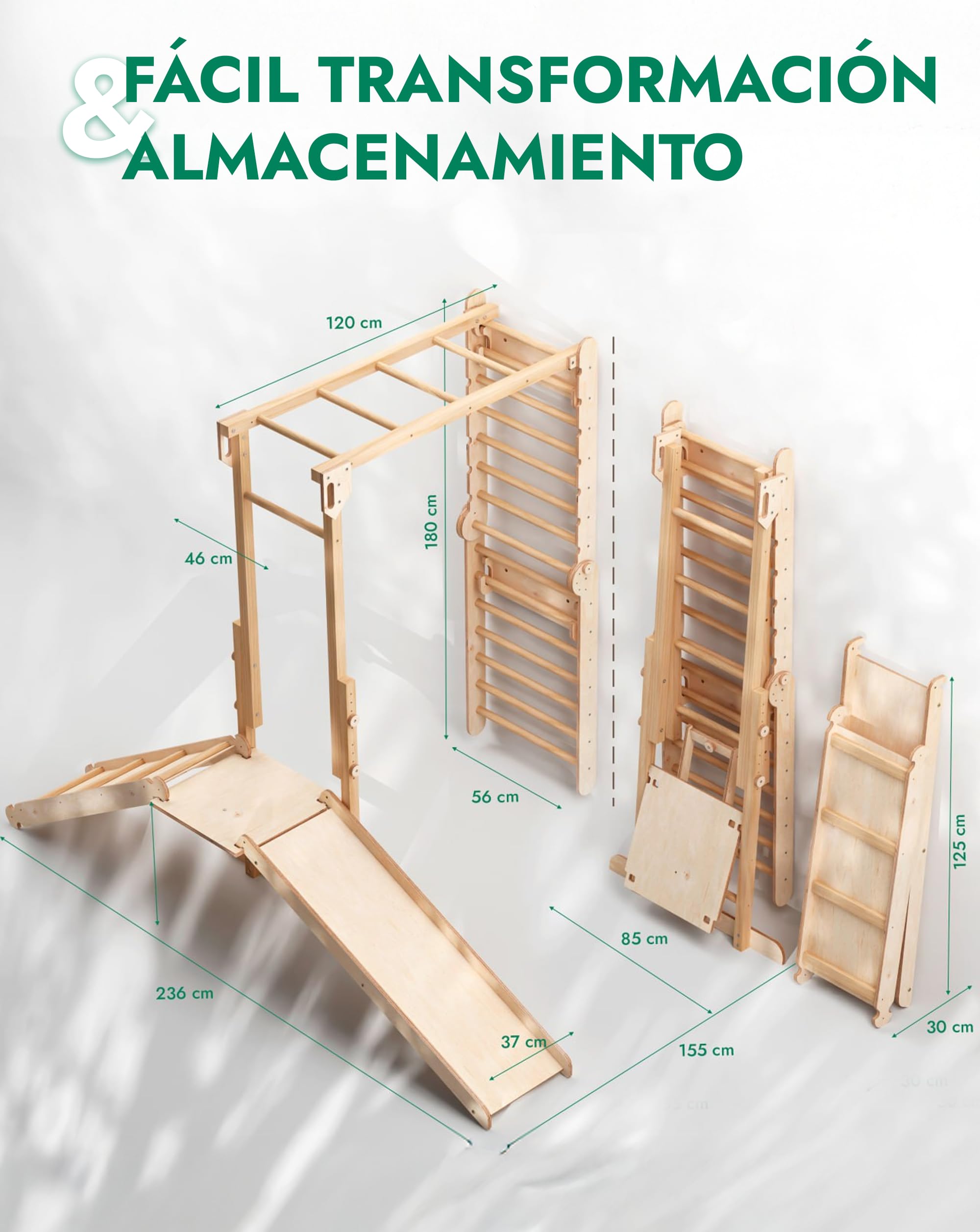 Juego de Escalada de Madera 9 en 1 para niños, Inspirado en Montessori, con Barra de Barras, Barra de dominadas, Anillos, Columpios, Escalera, Tabla de Escalada, tobogán y Plataforma