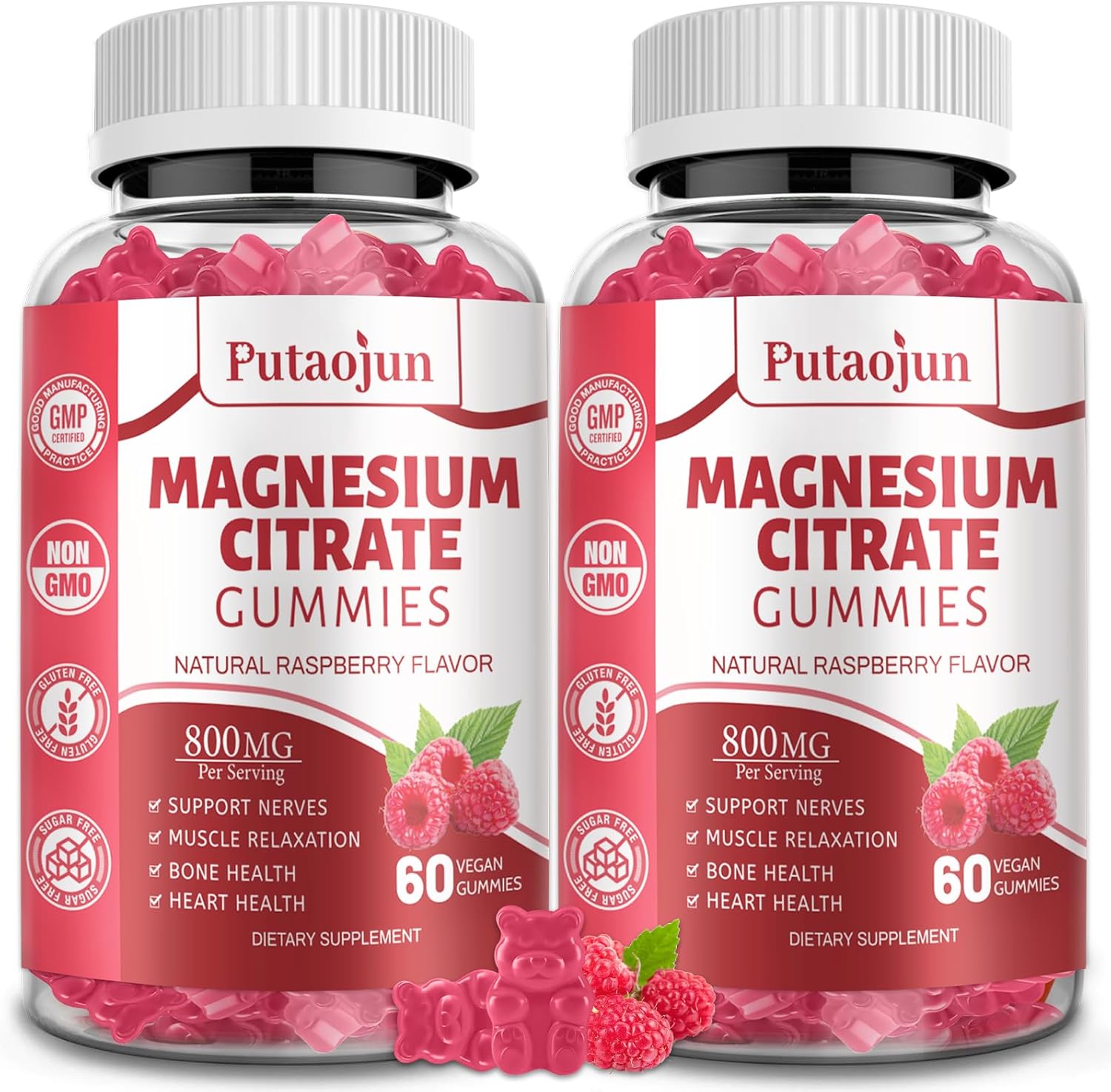 Magnesium Citrate Gummies | Magnesium Supplement for Adults | High Absorption Magnesium Supplement | Vegan, Non-GMO Magnesium Gummies | 120 Raspberry Flavor (Pack of 2)