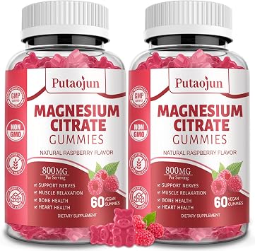 Magnesium Citrate Gummies | Magnesium Supplement for Adults | High Absorption Magnesium Supplement | Vegan, Non-GMO Magnesium Gummies | 120 Raspberry Flavor Pack of 2