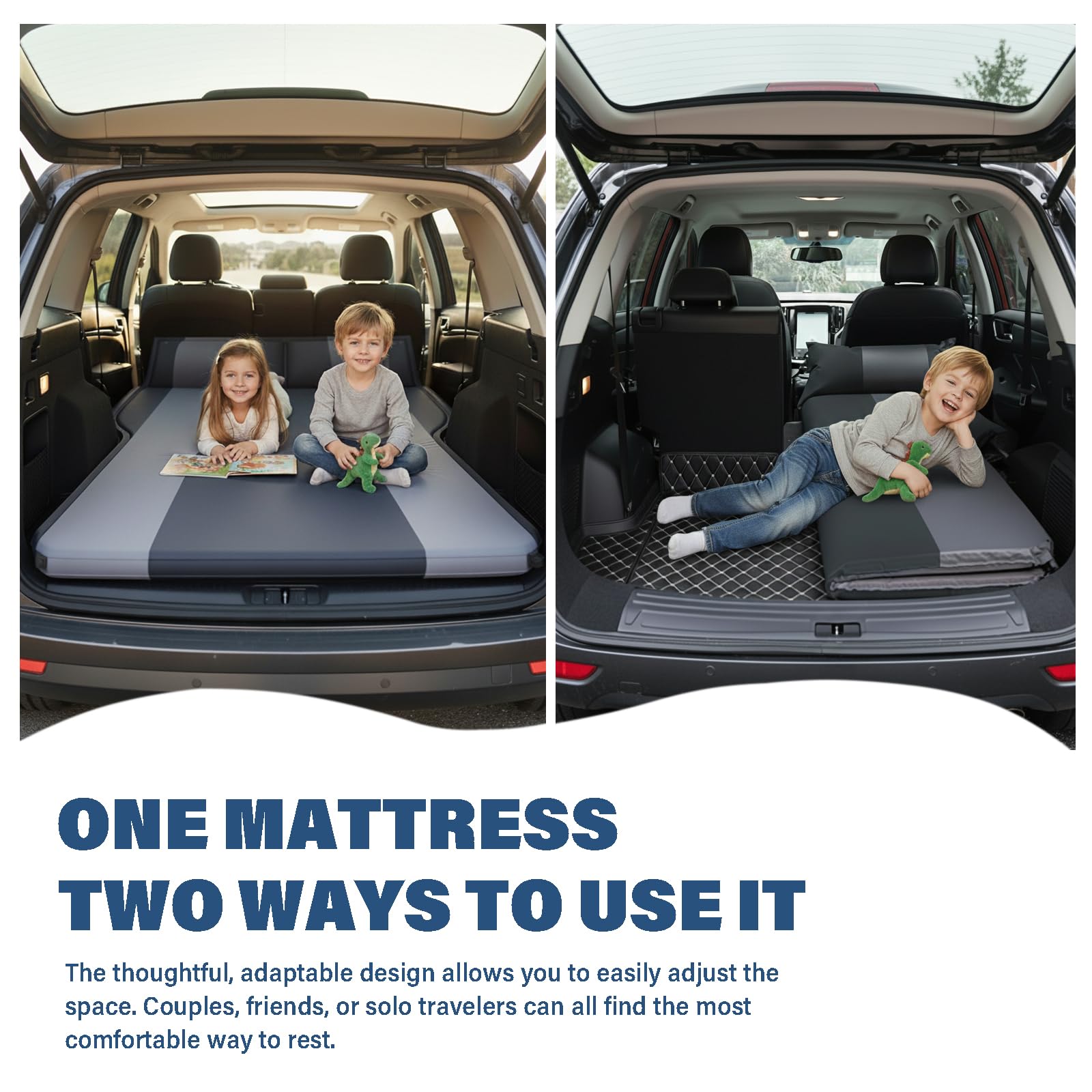 Materac samochodowy SUV, materac do bagażnika samochodowego dla 2 osób, składane łóżko samopompujące z regulowaną poduszką, 5 cm, do wygodnego snu, domu, na zewnątrz i w podróży