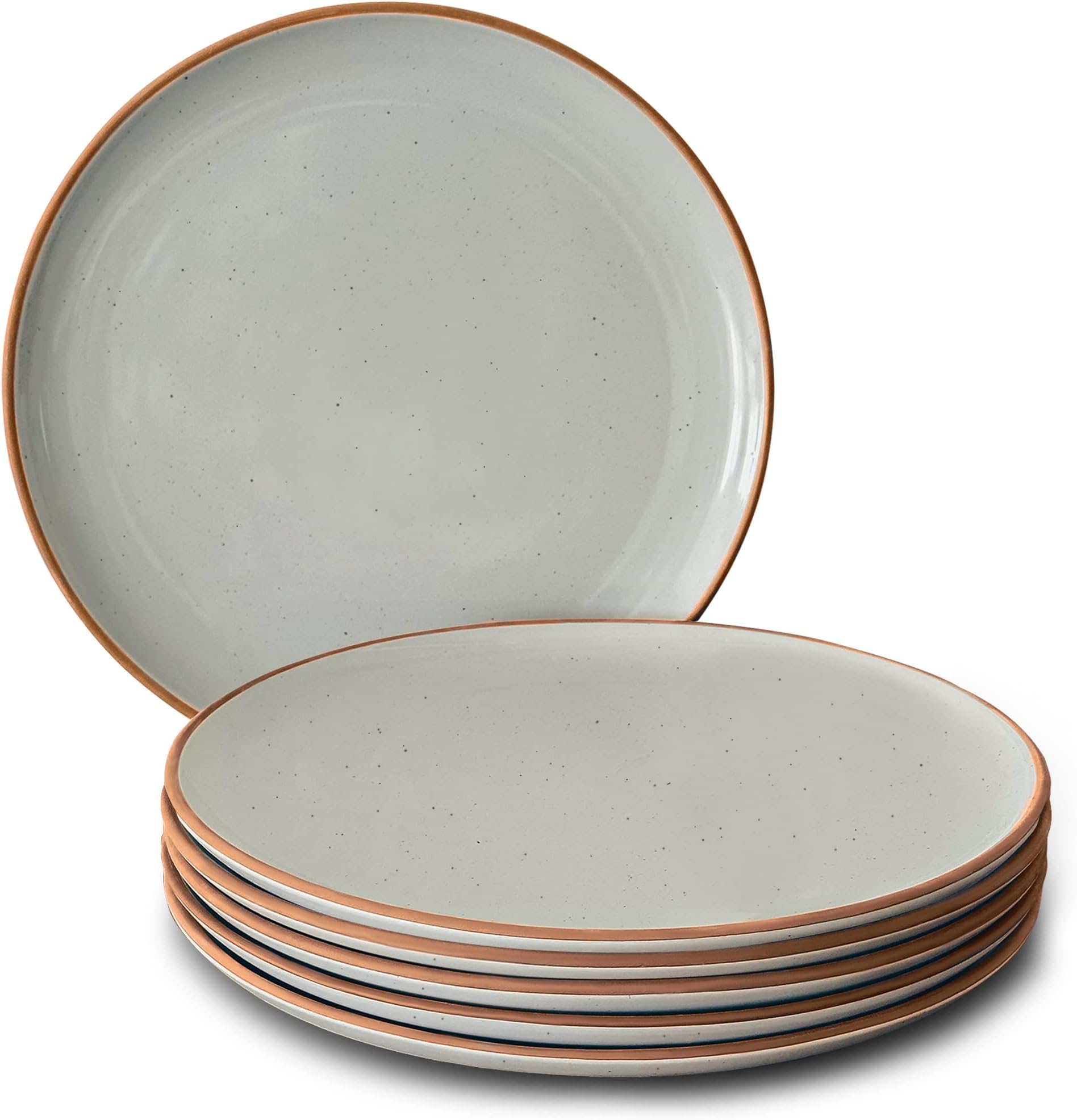 Ceramic Dinner Plates Set of 6, 10 inch Dish Set - Microwave, Oven, and Dishwasher Safe, Scratch Resistant, Modern Rustic Dinnerware- Kitchen Porcelain Serving Dishes - Earl Grey