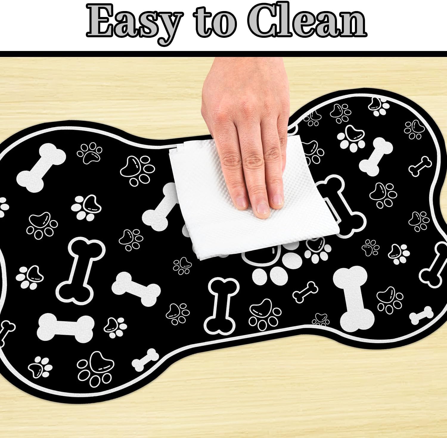 Dog Food Mat 12x20 Inch Pet Feeding Absorbent Mat for Floor Cat Water Bowl Placemats Black Non-Slip Washable Dog Mats for Food and Water
