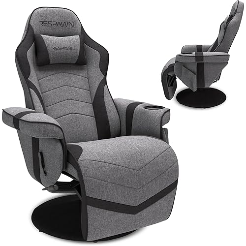 RESPAWN 900 Console Gaming Recliner with Footrest and Lumbar Support - Comfortable Ergonomic Gaming Chair with Headrest, No Wheels, Reclining, Heavy Duty, Racing Style Video Game Chairs - Gray Fabric