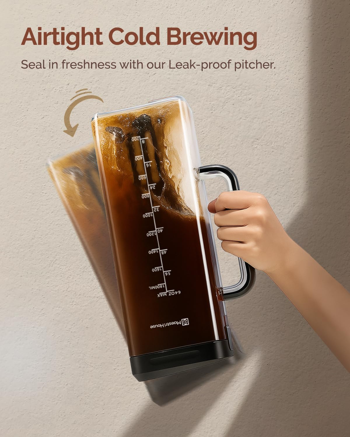 Maestri House Compact Cold Brew Coffee Maker, 64oz Iced Tea and Coffee Maker Brewer Space Saving Tritan Pitcher, 350 Mesh Filter, 100% Leak-Proof - Image 8