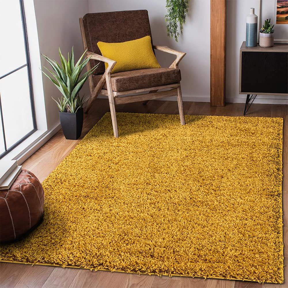 Prime Linens Super Soft FLUFFY Shaggy Rug Non Slip Large Shaggy Rugs Hallway Runner Rug Bedroom Living Room Carpet Mat (Ochre, 120cm x 170cm (4ft x 5ft 8"))