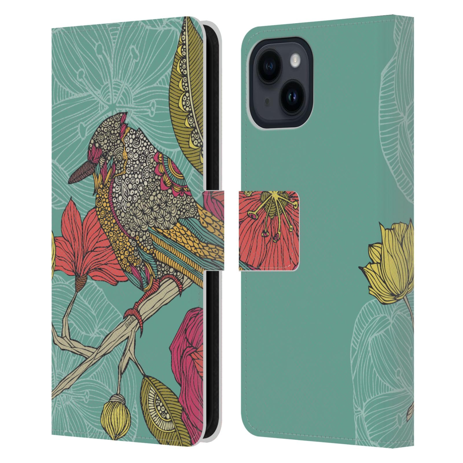 Head Case Designs Officially Licensed Valentina Contented Constance Birds Leather Book Wallet Case Cover Compatible with Apple iPhone 15