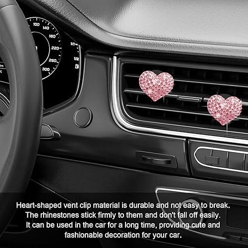 Miniatura 5 de 2 piezas de clips de ventilación de coche con dijes de corazón de cristal brillante - Accesorios decorativos para salida de aire acondicionado para