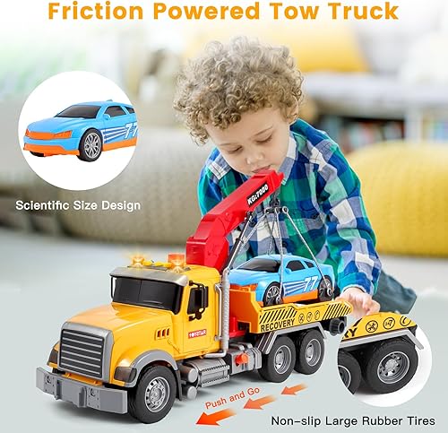 Miniatura 5 de Camión de juguete para niños de 3, 4, 5, 6, 7 años, camión de remolque grande de 15 pulgadas, camión de transporte de juguete con roadster, camiones