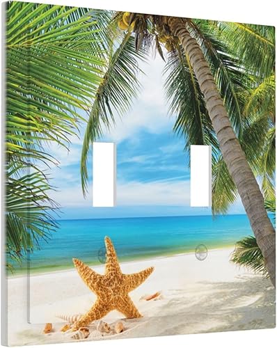 Vista 792 de Cubiertas decorativas de salida de estrella de mar playera, tablero de madera azul de concha de mar de 1 banda, decoración individual GFCI, placa