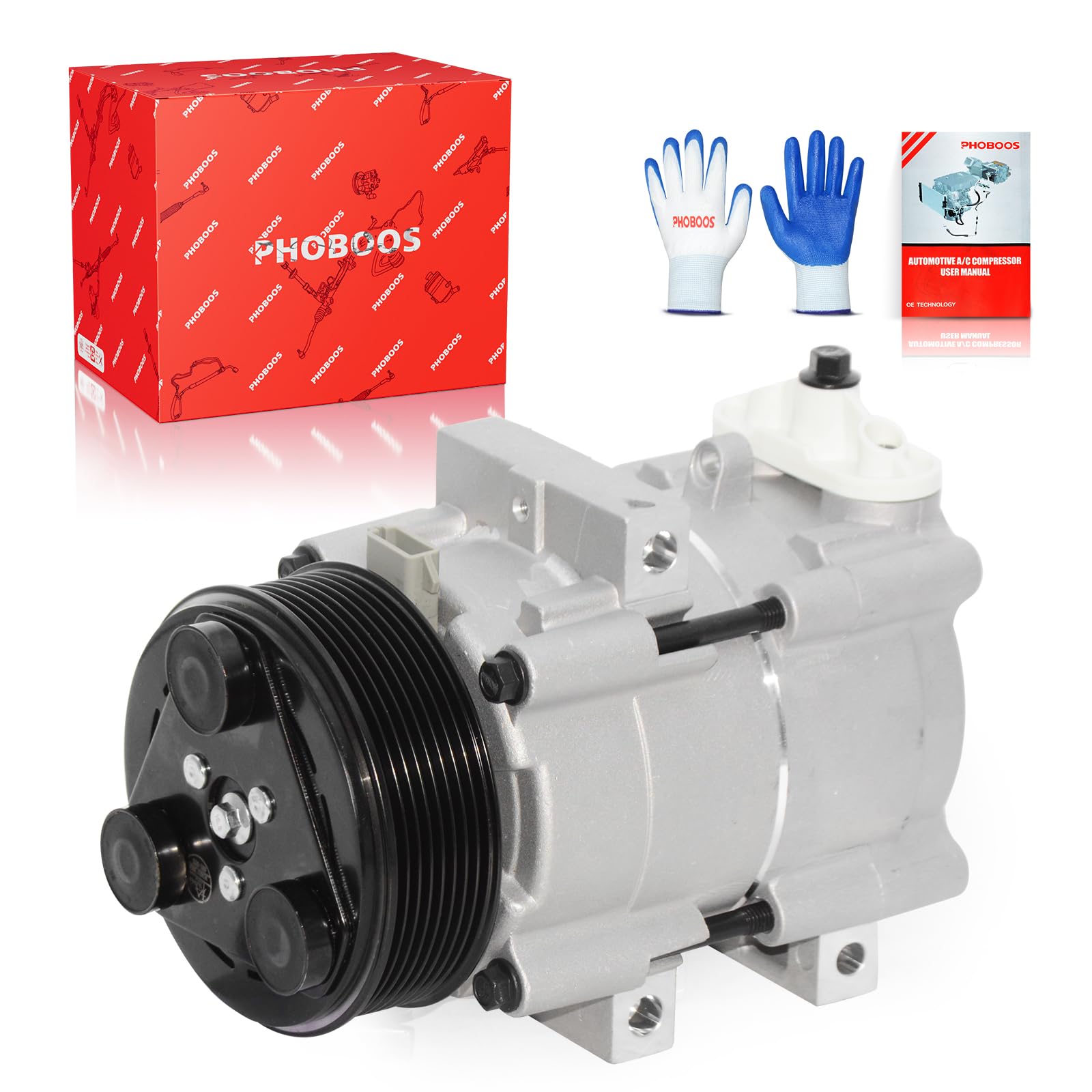 Photo 1 of PHOBOOS A/C compressor with Clutch Compatible with Ford F-150, Expedition, E-150 Econoline, E-250 Econoline, E-350 Econoline, E-350 Super Duty & Lincoln Navigator, 4.6L 5.4L 6.8L, Ref. CO-101490C