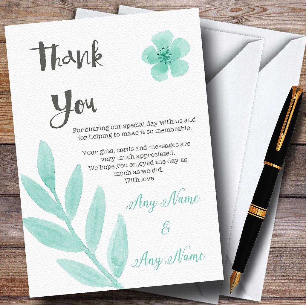 Amazon.com : Watercolour Subtle Teal Mint Green Personalized Wedding Thank  You Cards : Office Products