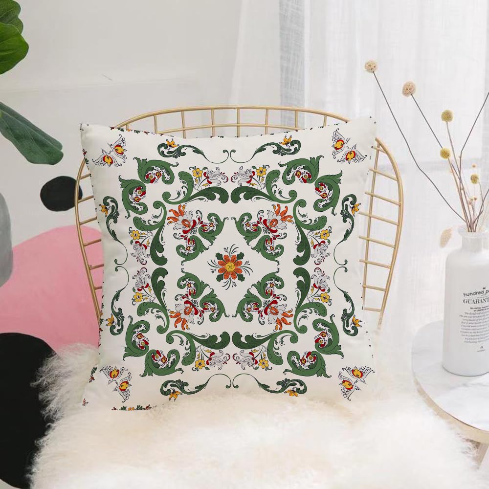 Hyosxw Rosemaling Tile Traditional Norwegian Decora - A1 Cushion Cover,Throw Pillow Case Home Decorative For Living Room Bedroom Sofa Chair 18X18 Inch,Rosemaling Tile Traditional Norwegian Decorative Pattern. Vector Illustration,Pillowcase 45X45cm