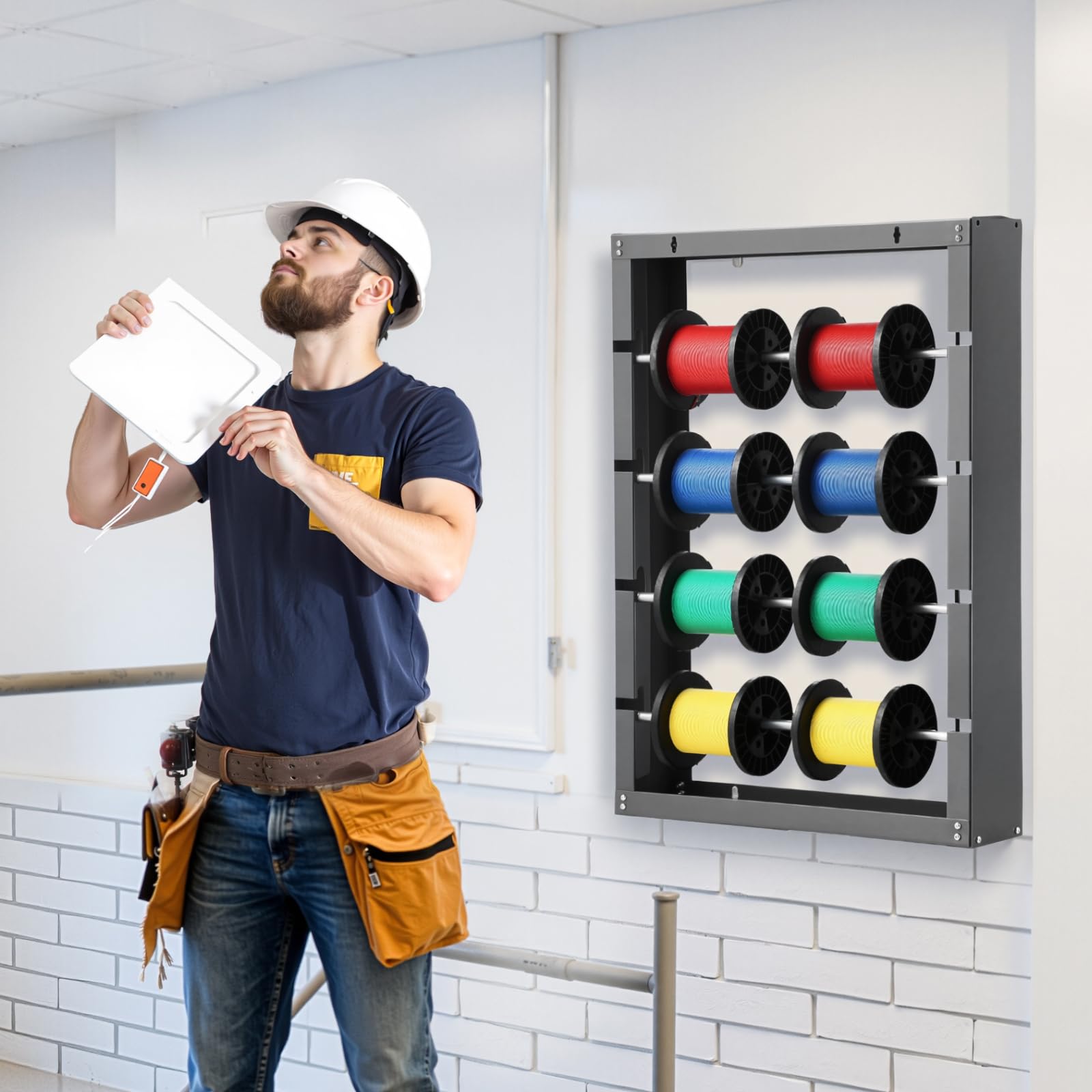 VEVOR Supporto per Bobine di Filo 4 Bracci Regolabili, Supporto a Parete in Acciaio Laminato Bobine Multiple, Organizzatore di Cavi, Distributore di Filo Capacità 68 kg, Uso Elettrico Industriale
