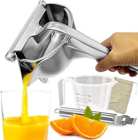 Manual Fruit Juicer with Measuring Cup| Stainless Steel Fruit Juicer with Platinum Crate Juicer Hand Juicer-Easy Fresh Fruit Juicer Press Handheld Fruit Juice Squeezer for a Healthy DIY Citrus Juicer : Amazon.ca: