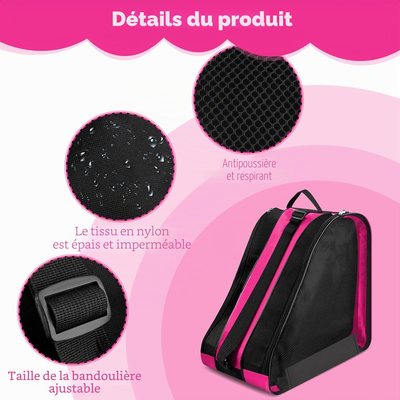 Sac de Patinage à Roulettes 40x38x28cm, Roller Sac Une pour Patins à Glace Skate Bag, SSac à Patins à Roulettes avec Sangle Réglable, Résistance à la, Sa Chaussure de Ski pour Adultes et Enfants