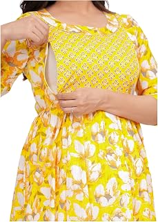 Anuom Women's Pure Cotton Printed Both Side Invisible Vertical Zipper Feeding Kurti | All Over Print Maternity Gown Feedin... Price In India