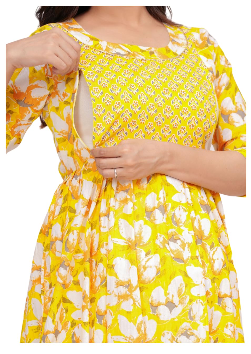 Anuom Women's Pure Cotton Printed Both Side Invisible Vertical Zipper Feeding Kurti | All Over Print Maternity Gown Feedin...