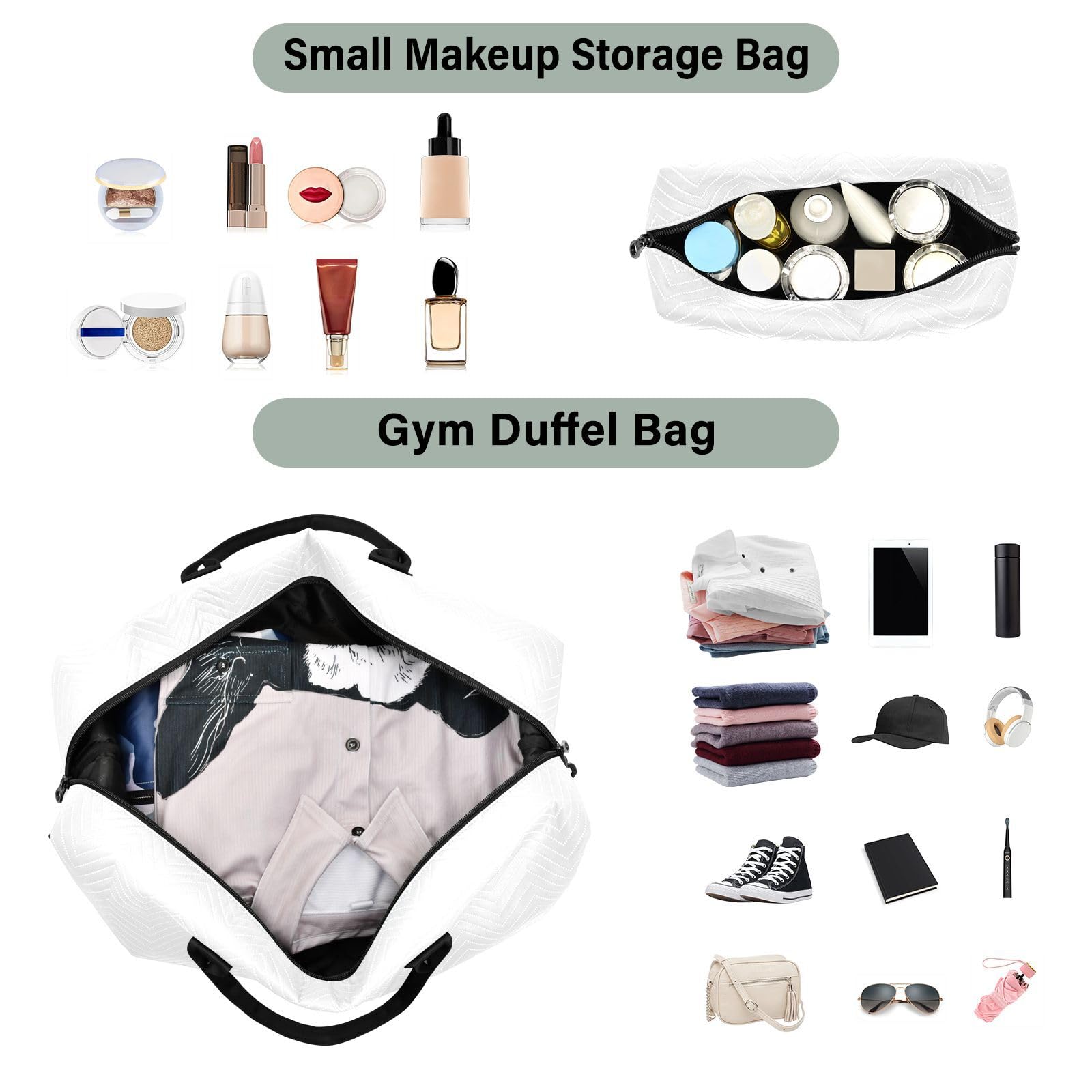 Reisetaschen-Set, 2 Stück, gewellt, gesteppt, Trolleyhülle, praktische Aufbewahrung, reinweß, One Size, Klassisch