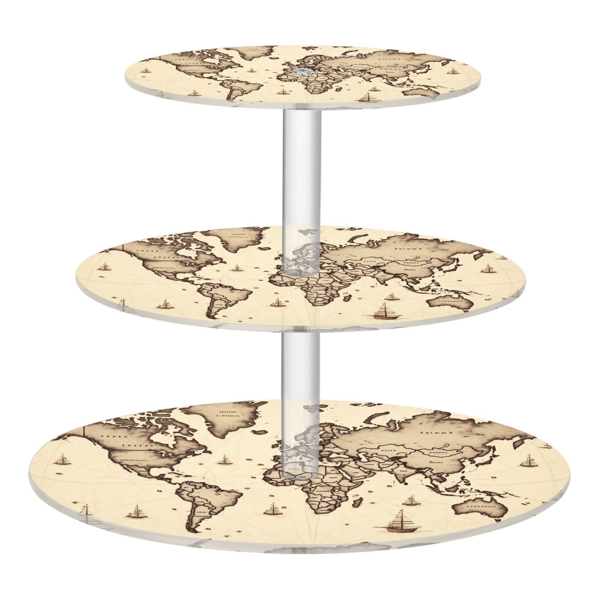 PYBUG World Map 3 Tier Acrylic Cupcake Stands Tower,Dessert Table Display Set for Tea Party,Wedding,Birthday, Baby Shower