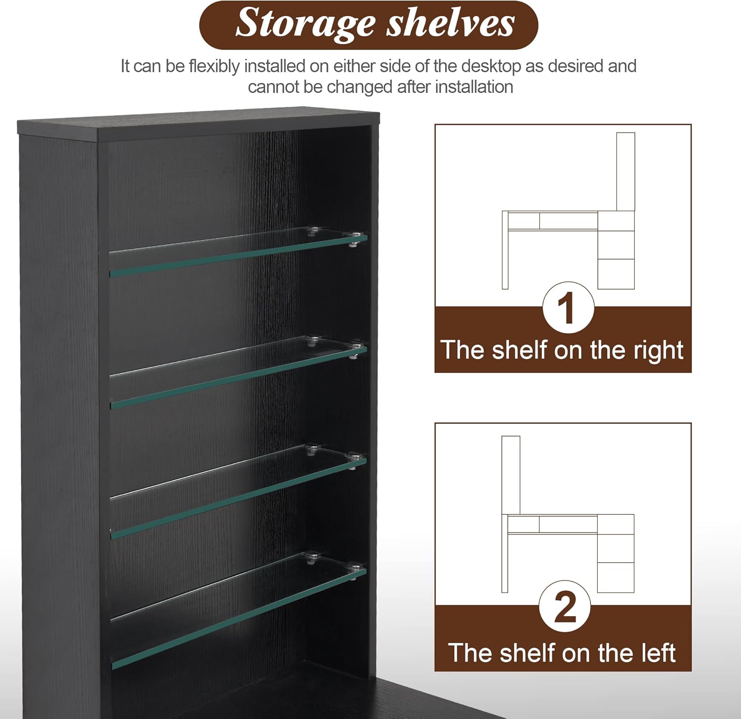 Diagram showing flexible installation of storage shelves