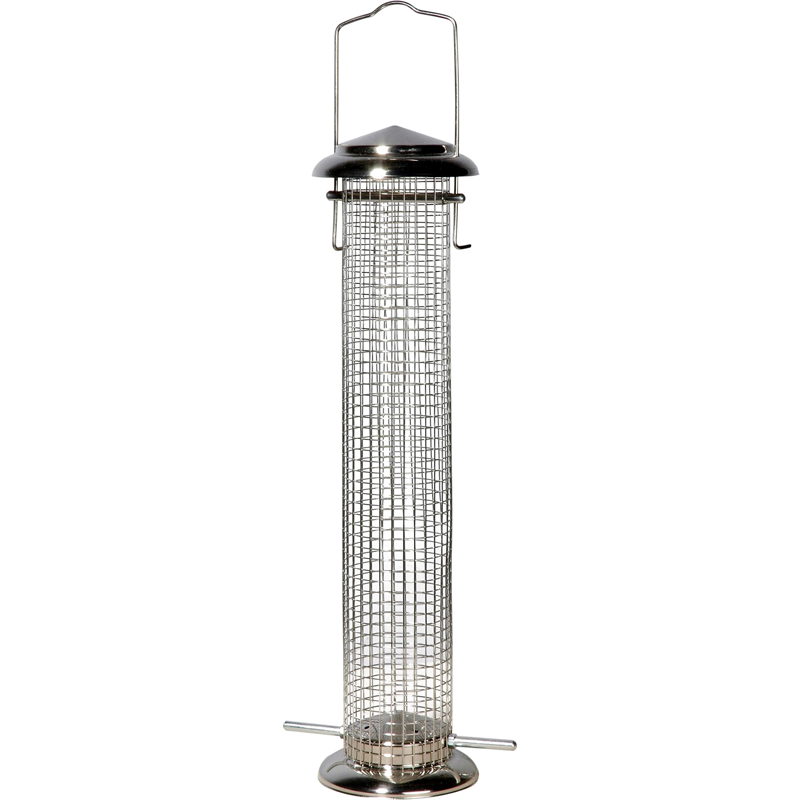dobar® 11523 Large Bird Feeder with Mesh - Steel Feeding Station for Wild Birds - Bird Feeder for Hanging - Food for Garden/Patio/Balcony - Diameter 9.5 x 39 cm - Silver