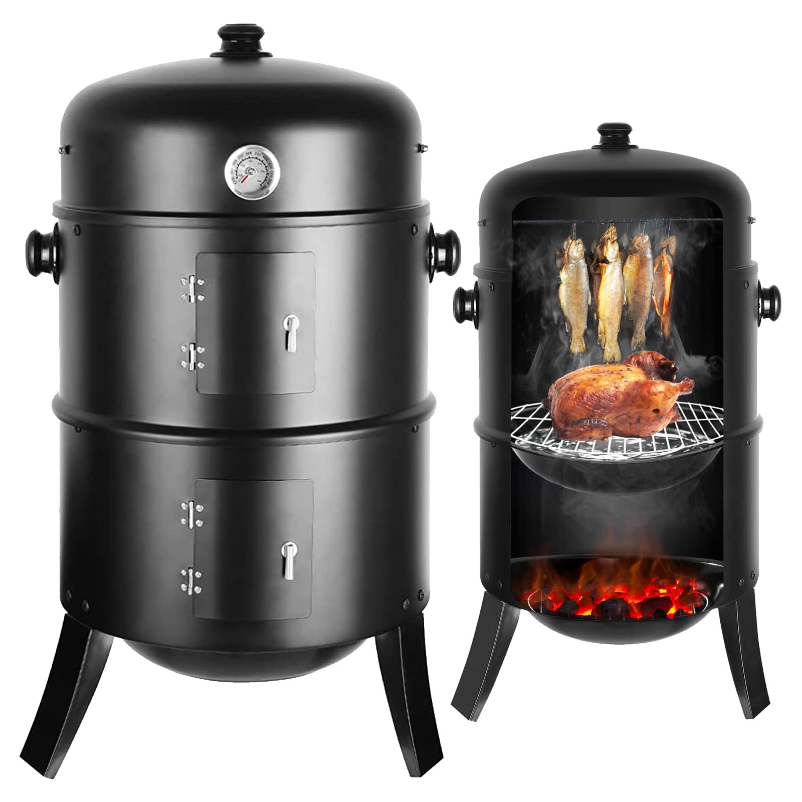 Set 3 Pezzi Per Barbecue - 2 Griglie Pieghevoli In Acciaio Inox Per Affumicare Costine E Spazzola In Silicone, Accessori Da Griglia - 4