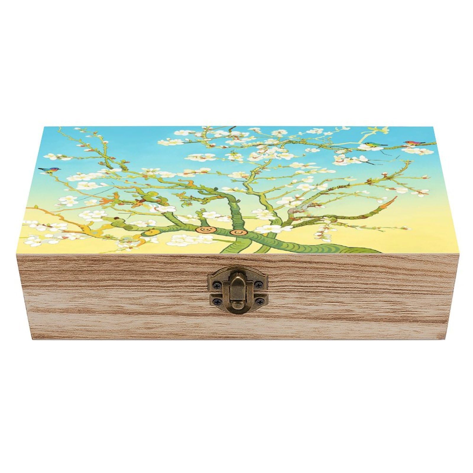 LZQPOEAS Spring Blossoms in Full Bloom Wooden Keepsake Box Wooden Storage Box Container with Hinged Lid Beautiful Wood Memory Box Decorative Jewelry Case for Crafts Art Hobbies & Trinket Storage
