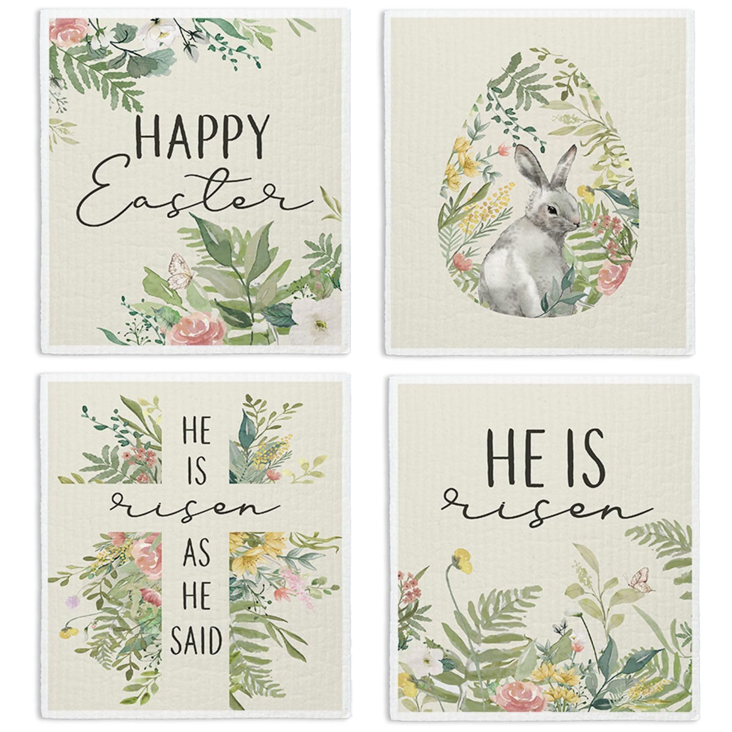 LARTSFRO Easter Bunny Swedish Dishcloths for Kitchen, Swedish Dish Cloths for Easter, Papaya Reusable Paper Towels, 4 Pack Dish Towels for Kitchen, Reusable Paper Towels Washable