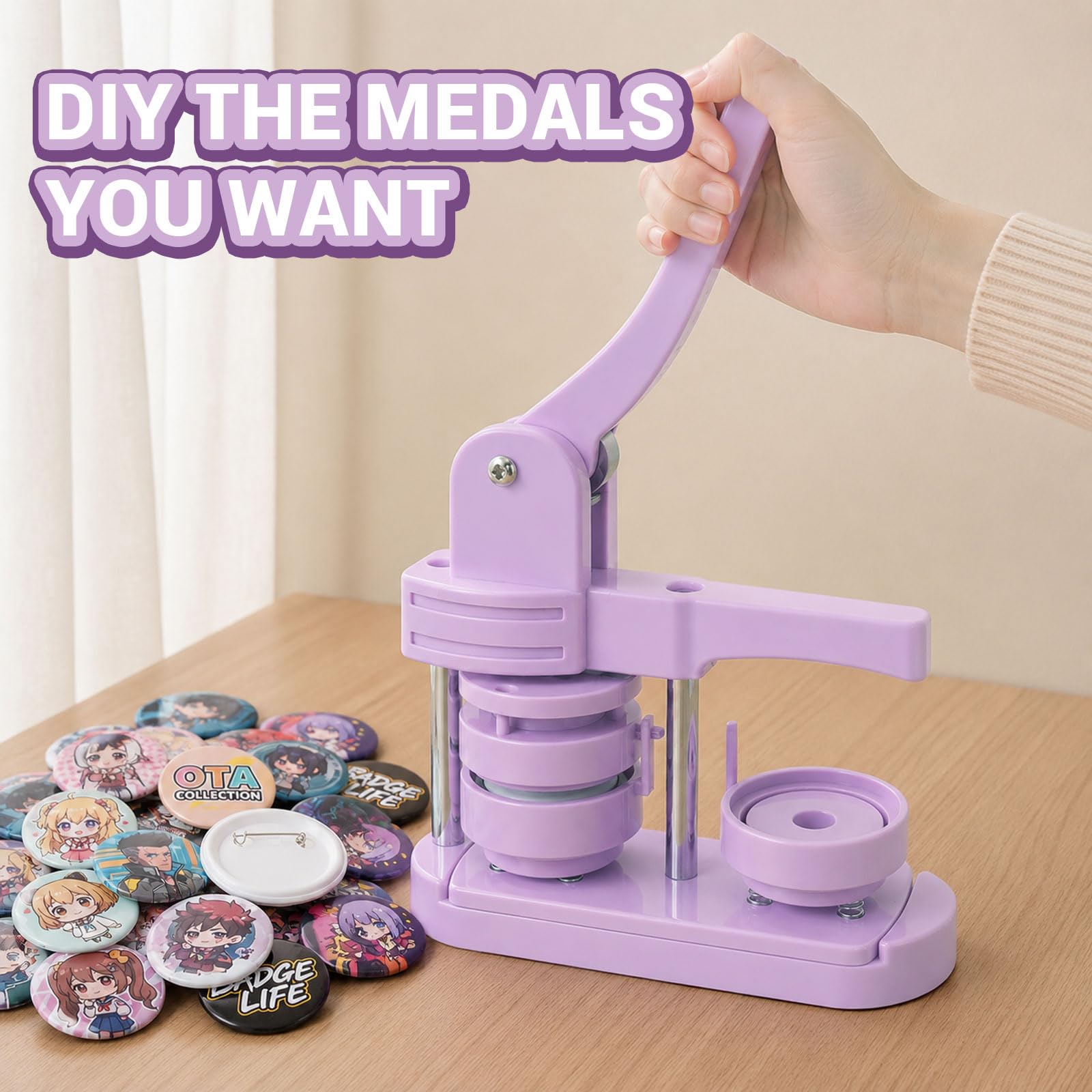 Macchina per bottoni da 58 mm, set di pressa manuale per bottoni con 100 accessori e taglierina circolare, macchina per badge fai da te, feste e regali