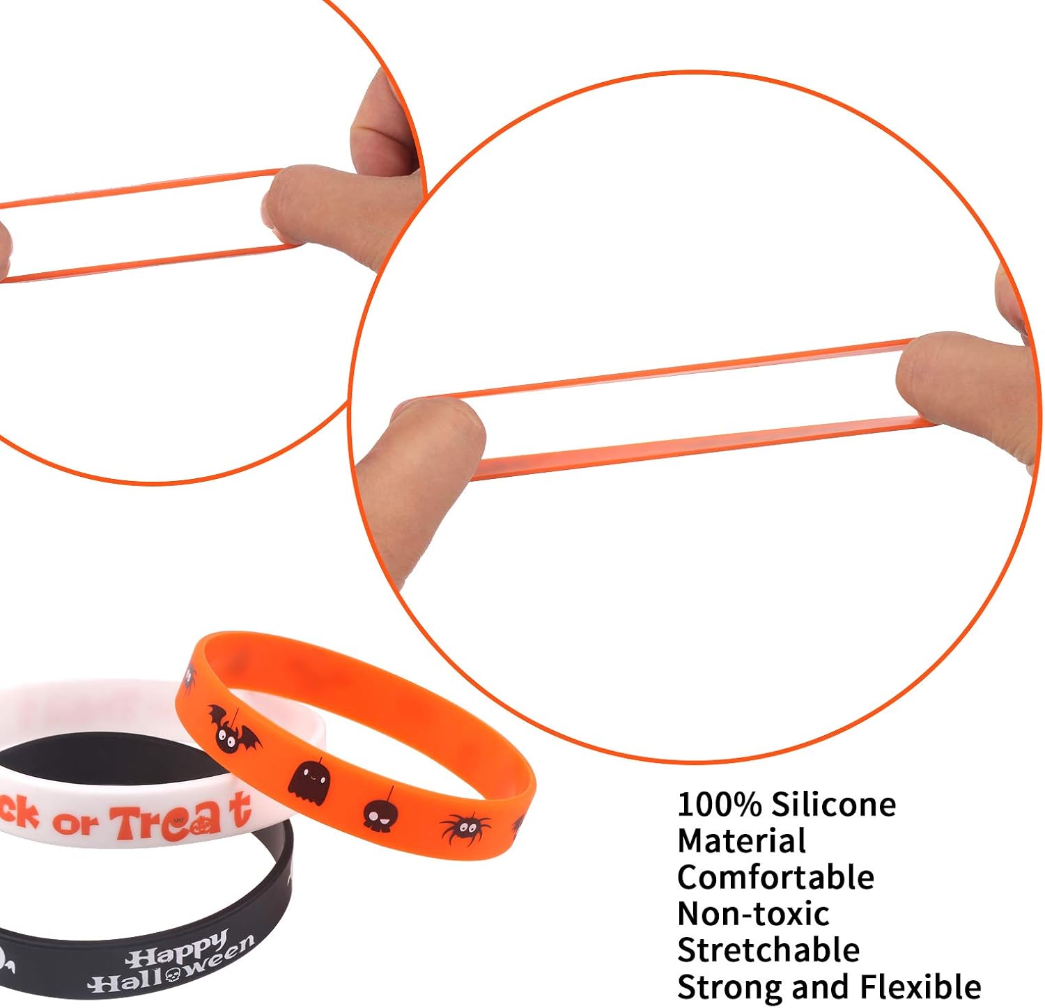 CCINEE 36pcs Halloween Rubber Wristbands 6 Novelty Halloween Pattern Silicone Bracelets Rubber Bands for Halloween Party Bag Filler Supply image 3