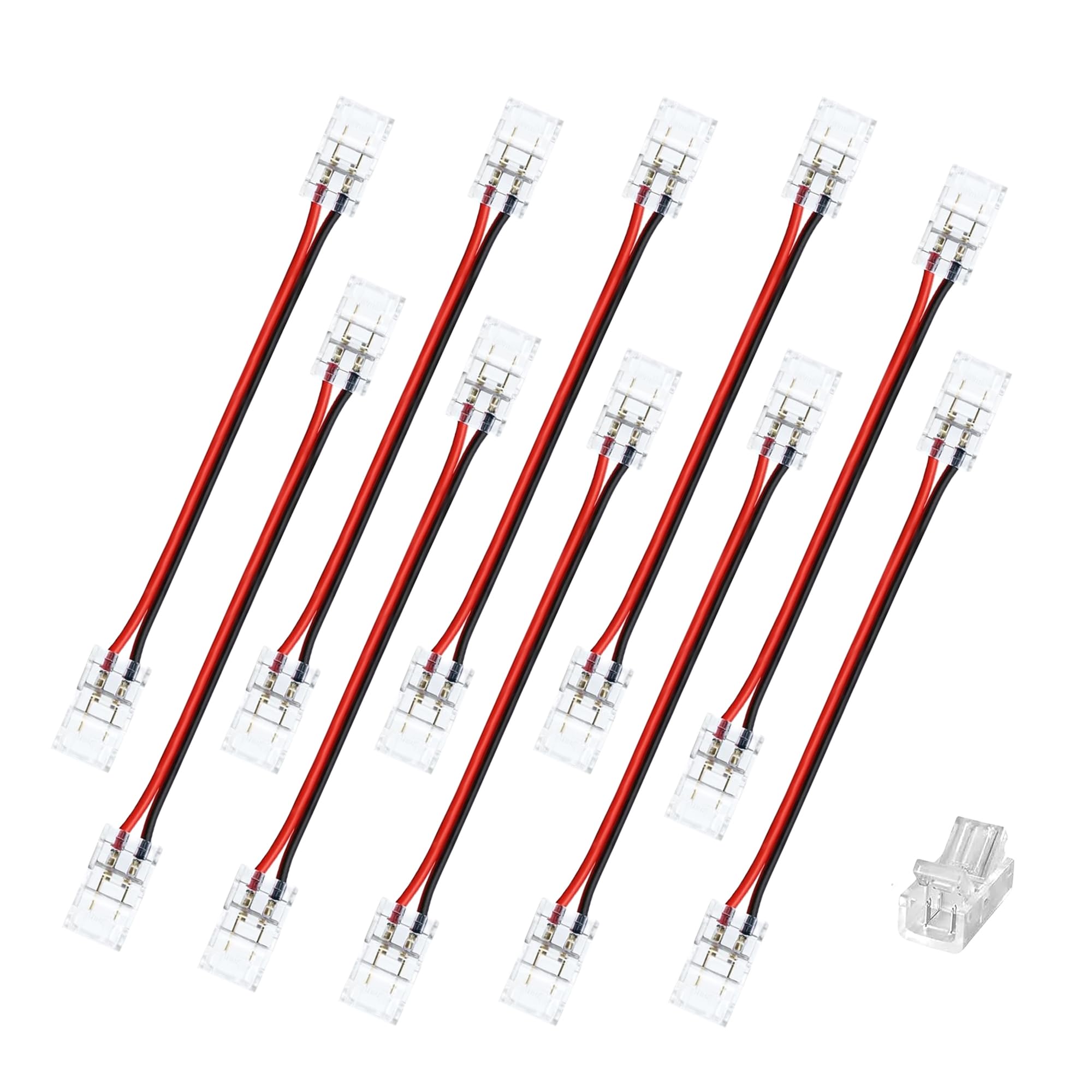 Clearhill White 5Mm 2Pin 10Packs Cob Led Strip Connectors,Double-Ended Strip To Wire Solderless With 10Cm Wire Connector,For 5Mm Single Color Cob Led Strips