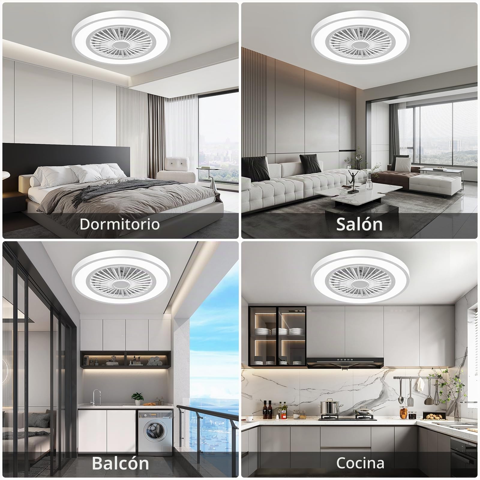 Ateroll Ventilador de Techo con luz, Ø54CM Dimmbar LED Lampara Ventilador Techo con Control Remoto, 3000K-6500K, 6 Velocidades Silencioso, Temporizador y Memoria (Blanco frío)