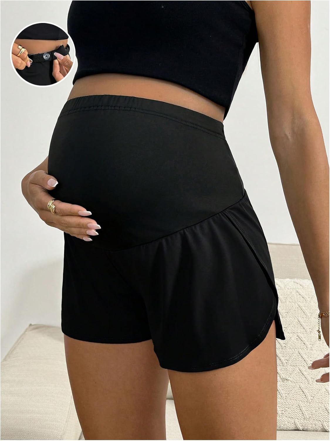 SweatyRocks Women's Maternity Shorts Over The Belly Workout Running Casual Summer Pregnancy Shorts - Image 4