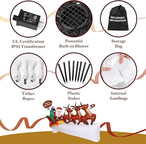 Miniatura 6 de Lewondr - Inflables, decoraciones de patio de Navidad inflables con luz led integrada, impermeable, decoración de Navidad para camión rojo, para