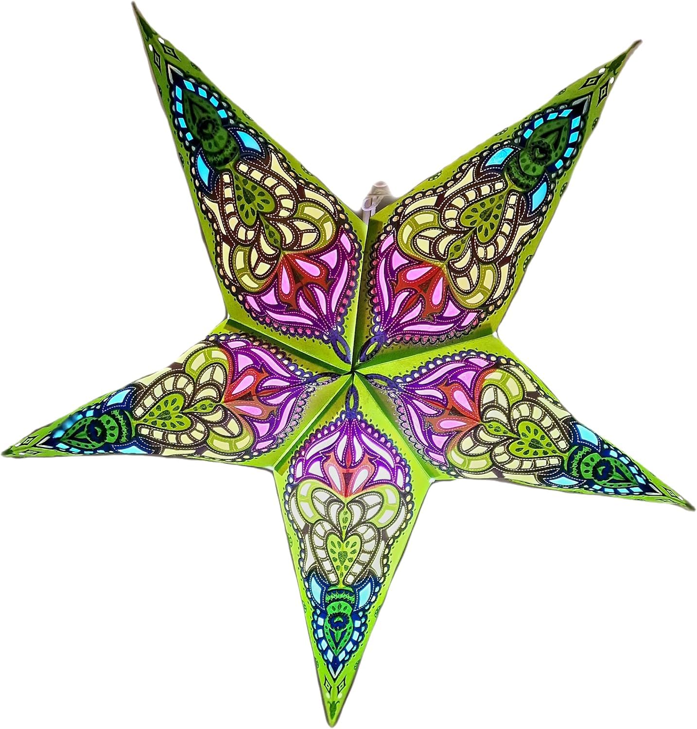 Paper Star Lantern Lampshade, 60 cm, Hanging Decorations for Christmas, Wedding, Home, Party (Glitter Lime Green)