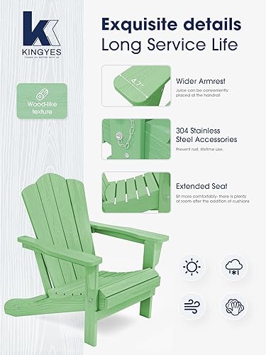 Vista 17 de KINGYES - Silla Adirondack plegable, sillas de patio de polietileno de alta densidad para todo tipo de clima, silla de césped con textura de madera