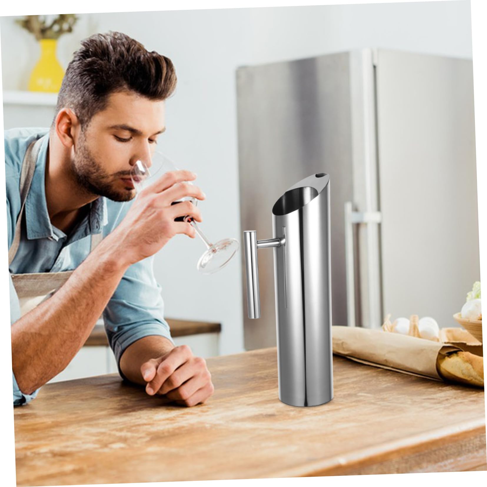 SHOWERORO Jarra de Jugo de Acero Inoxidable de 2 0 L Jarra de Bar para Refrigerador Jarra de Agua con Asa Dispensador de Té Helado para Bebidas Frías