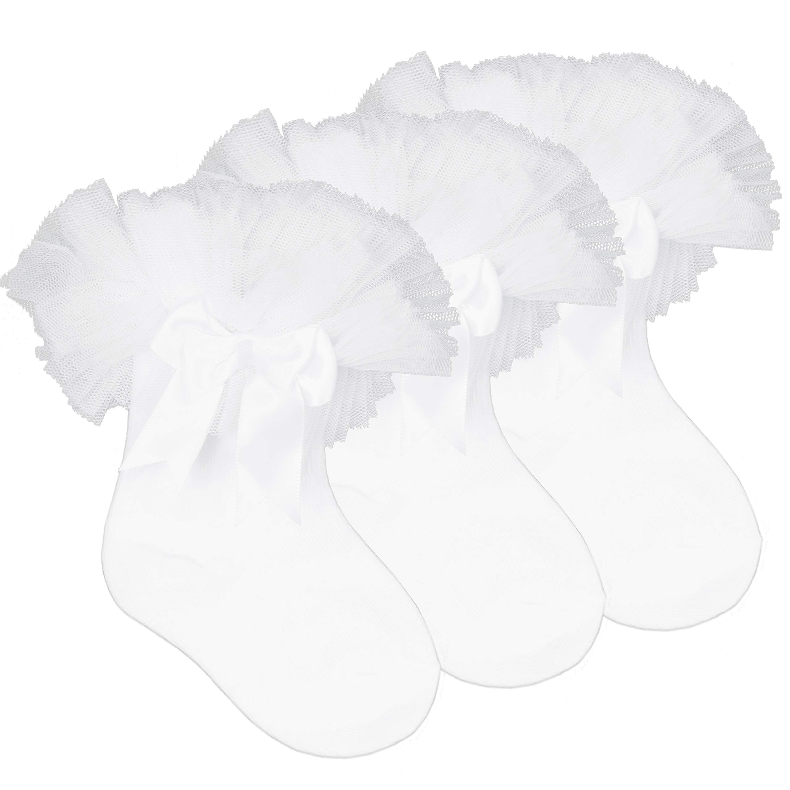 Metzuyan Women's White Tutu - 3 Pairs 3 Pairs Baby Girls Tutu Frillly Cotton Rich Socks White 0-0