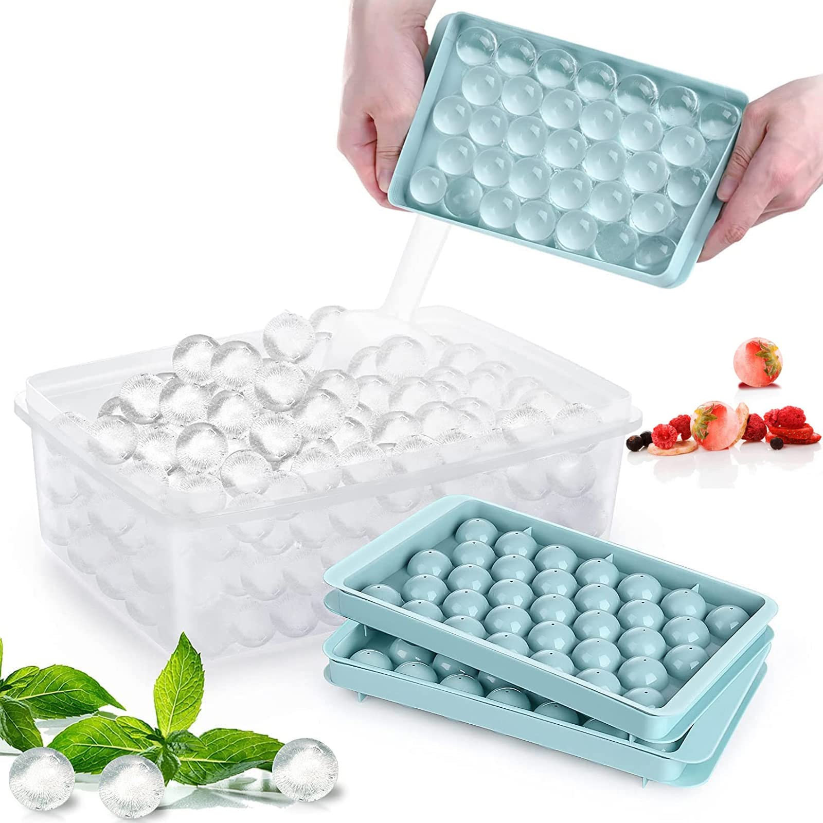 Stampo Per Ghiaccio Con Coperchio E Contenitore: Rilascia 18 Cubetti In 1 Secondo, Senza BPA, Per Cocktail, Rosa