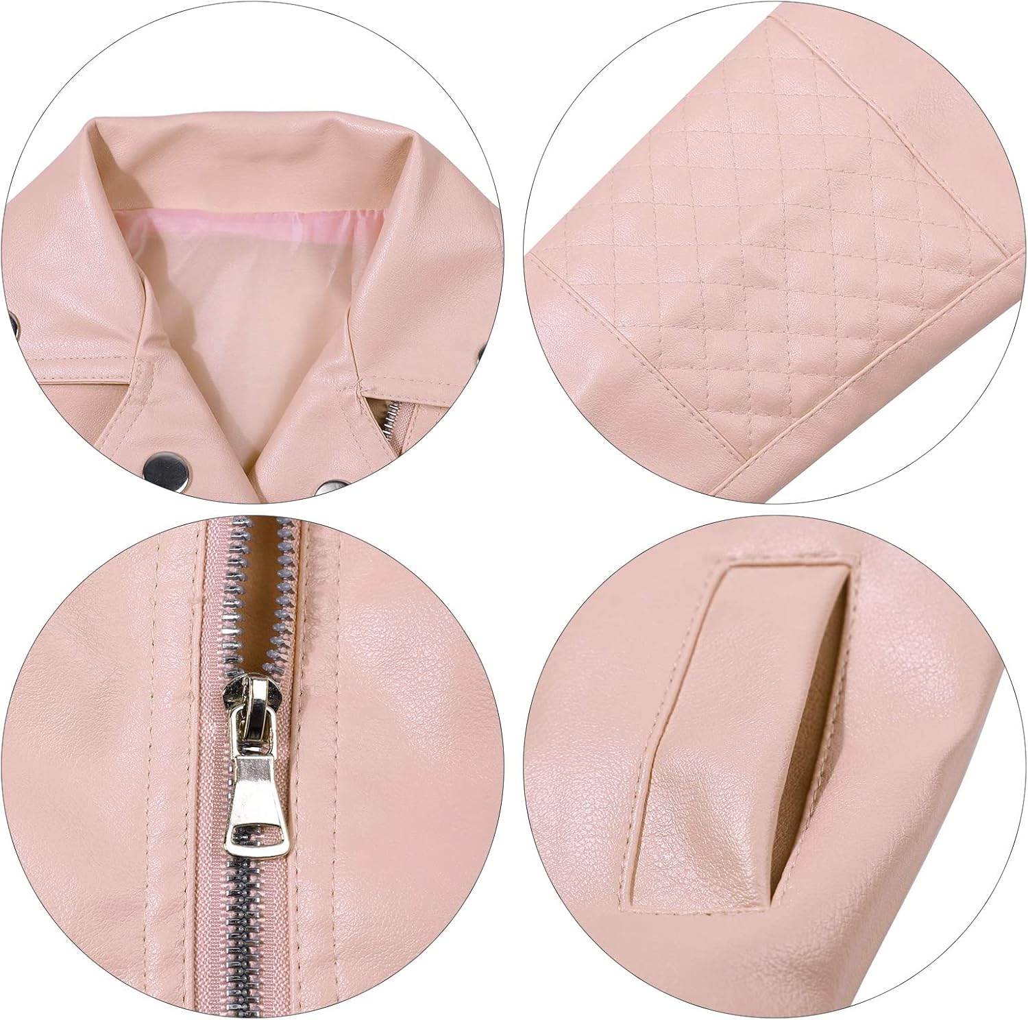 UNIQUEONE Baby Boys Girls Kids Outfits Spring Autumn PU Faux Leather Lapel Jacket Oblique Zipper Outerwear Coat 3-4T Pink image 5 of 5 B0917FXSWG