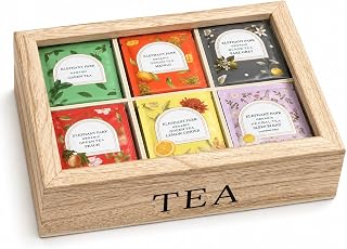 Premium Organic Wooden Tea Sampler Gift Box With 6 Flavors Made With Real Ingredients, Non-GMO and Dye Free, Includes Green Tea, Peach, Mango, Earl Grey, Sleep Blend, Lemon Ginger (60 Bags)