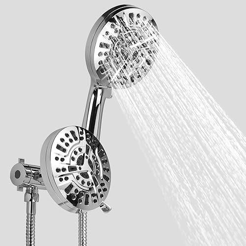 JiGiU Cabezal de ducha doble con cabezal de ducha de mano de alta presión con cabezales de ducha fijos y colgantes, acabado cromado, lavado