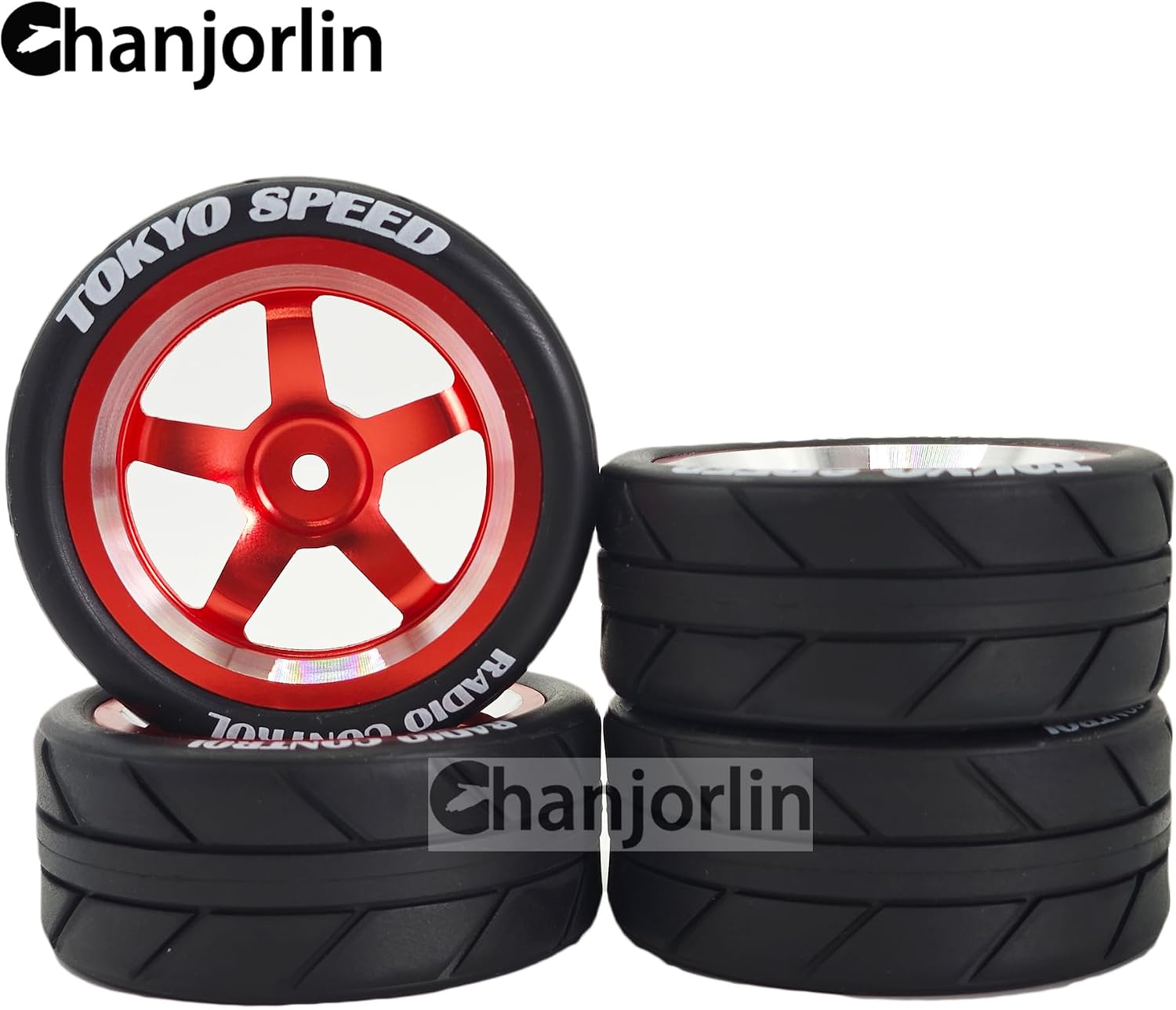1/10 On Road Racing Tires And 5-Spoke Aluminum Wheels 12mm Hex OD 2.56" RC Touring Tyres For 1:10 Rally Street Drift Car Tamiya TT01 TT02 XV01 A959 PTG2 KYOSHO HSP Traxxas 4PCS (Red)