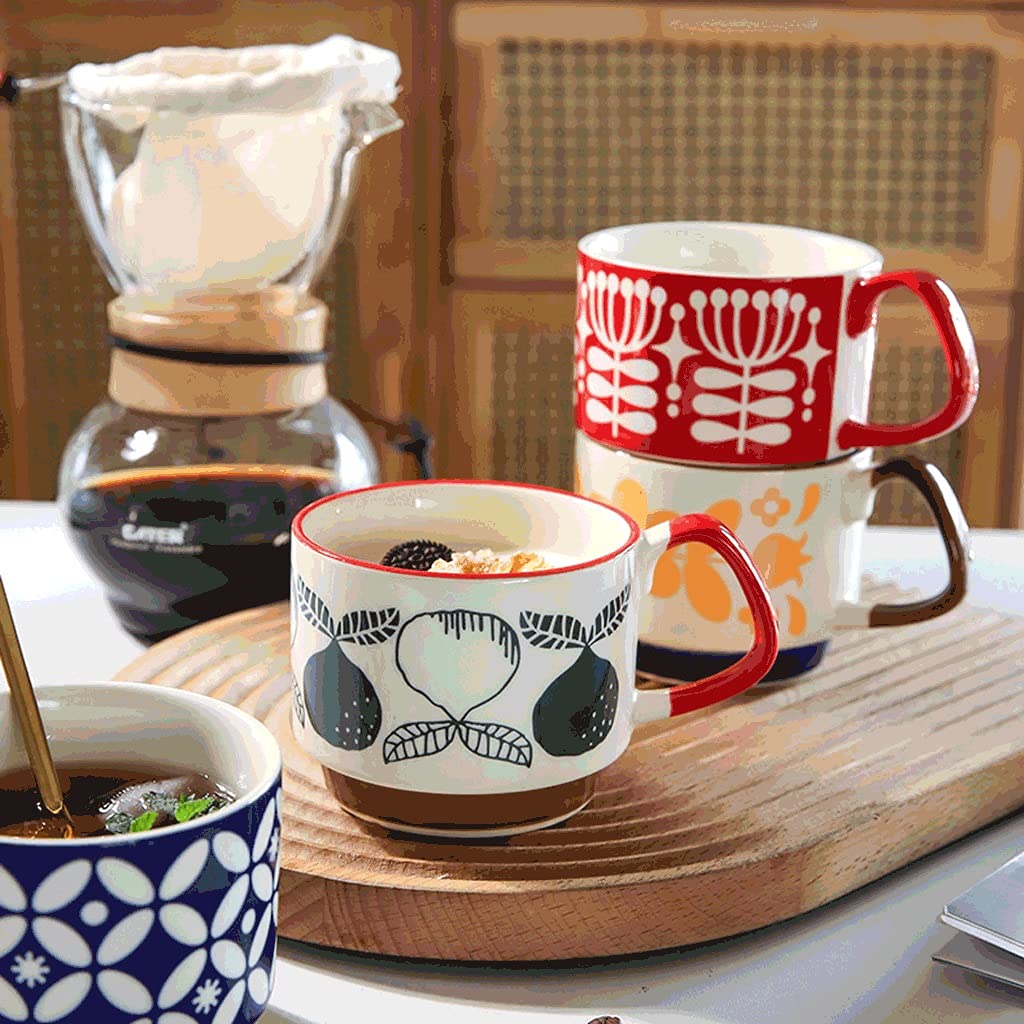 Generic Tazas de Café Tazas de Café de Cerámica Tazas de Café Clásicas Tazas de Café Pintadas a Mano, con Mango, Se Pueden Calentar por Microondas, para Bebidas Frías/Calientes/Blanco/300 Ml